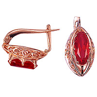 Earrings, synthetically ruby