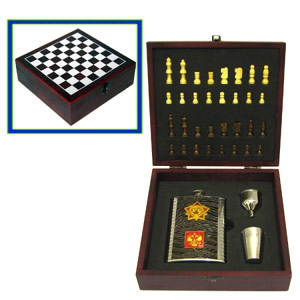 Flachmann Set + Schachspiel - Russischer Wappen + Stern - 250ml.