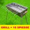 Mangal Lux Edelstahl Schaschlik Grill + 10 Spiesse - SET