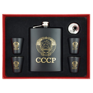 Flachmann Set - SSSR Wappen gold auf schwarz - 210ml.