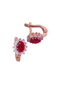 Earrings, synthetically ruby